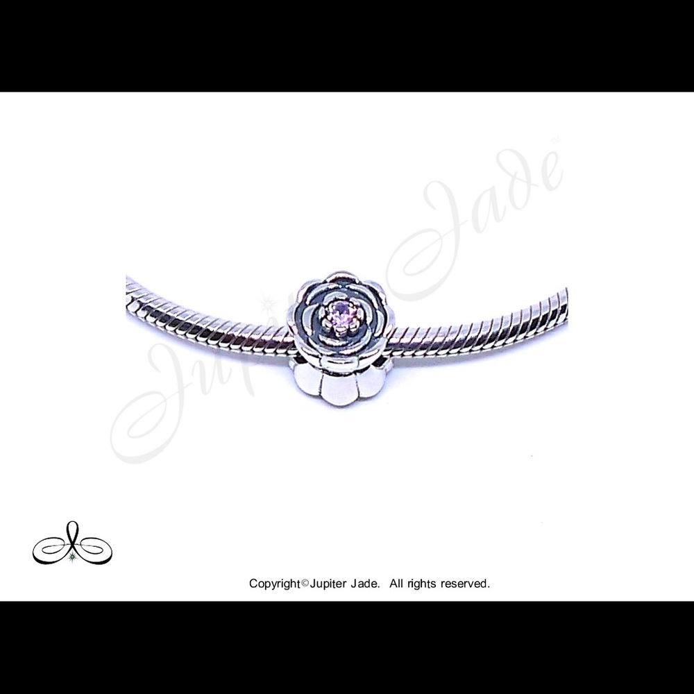 FREE S/H 925 Silver Pink CZ Flower bracelet charm - Fits Pandora